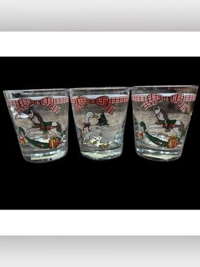 Anchor Hocking Christmas Memories Collection Glass Tumblers 1980s Goose Horse